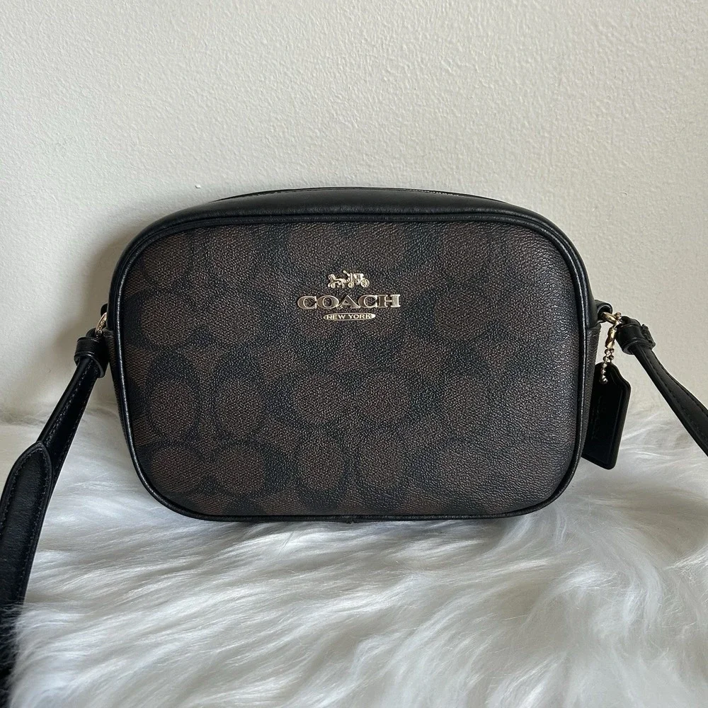 Coach Jamie‎ Camera Bag Brown Black Signature Canvas Crossbody Excellent